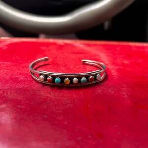 Native American Sterling Silver Multi-Stone Inlay Cuff Bracelet